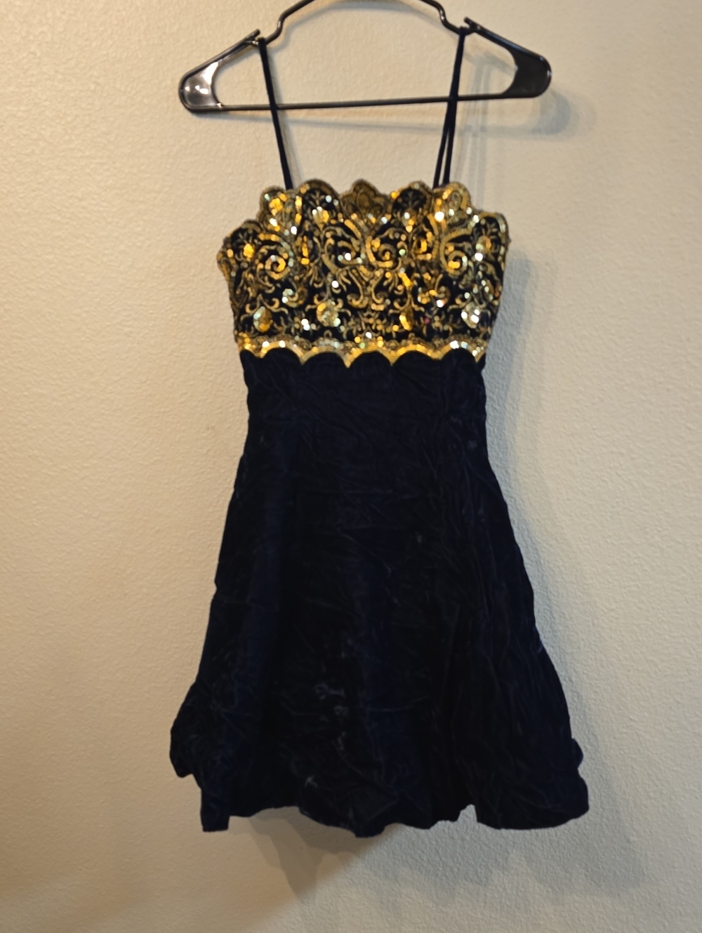 Jessica McClintock Navy Dress with Gold Sequin Bodice